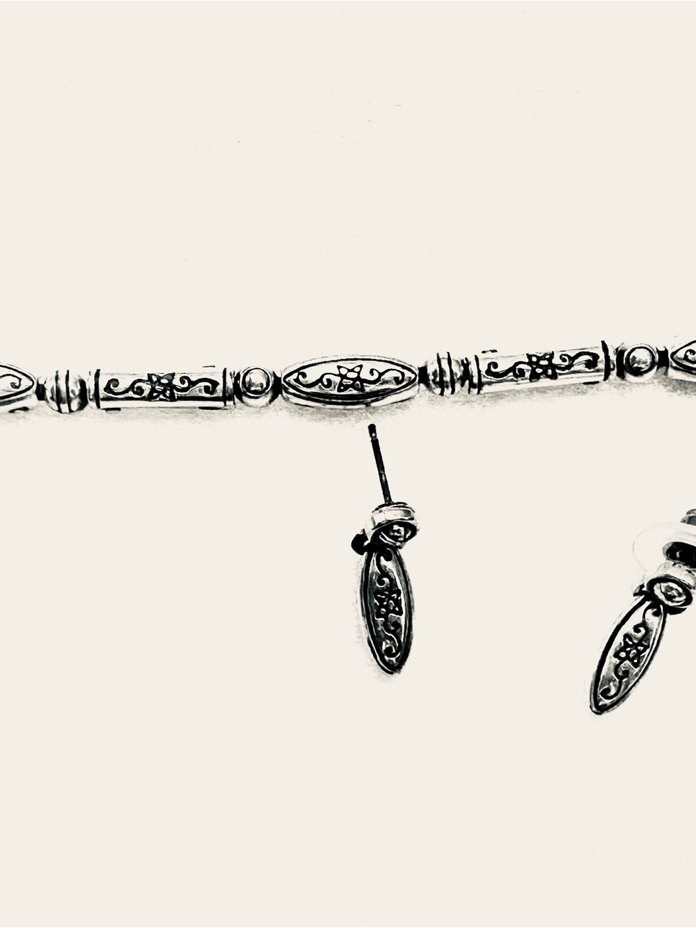 Brighton Silver-Tone Filigree Bracelet with matching drop earrings
